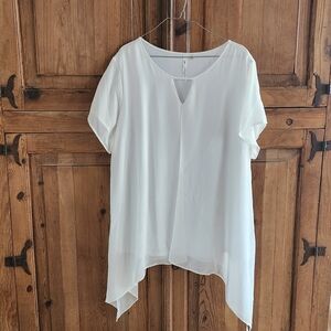Women's White Short Sleeve Layered Chiffon Top